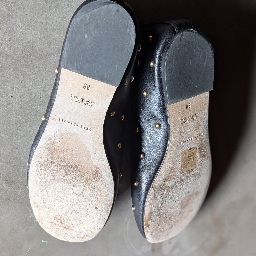 Dear Frances | Black Leather Bala Gold Studs Ballerina Flats | 38 - Picture 11 of 16